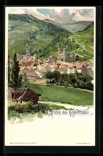 Künstler-AK Carl Biese: Todtnau, Generalansicht mit der Kirche