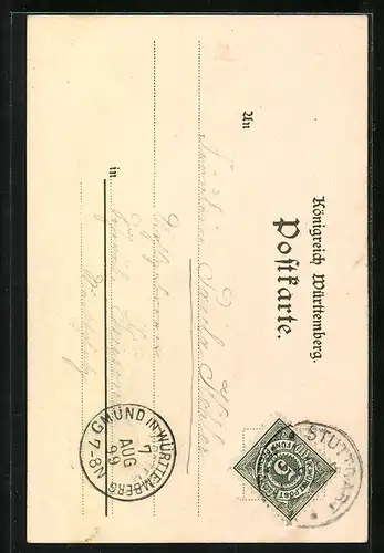 Lithographie Stuttgart, Strassenpartie am Marktplatz