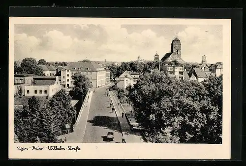 AK Sagan, Kaiser-Wilhelm-Strasse aus der Vogelschau