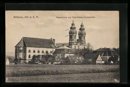 AK Grüssau, Josefskirche und Cistercienser-Klosterkirche