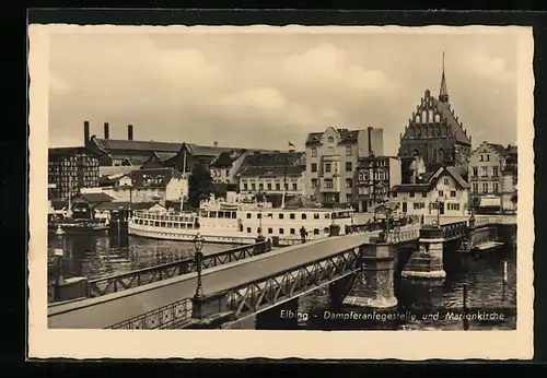 AK Elbing, Dampferanlegestelle und Marienkirche
