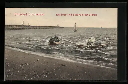 AK Osternothafen, Am Strand mit Blick nach der Ostmole