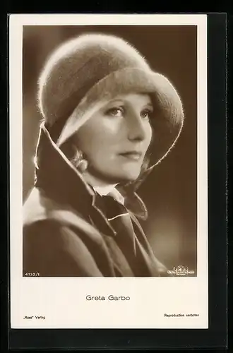 AK Schauspielerin Greta Garbo mit Filzhut
