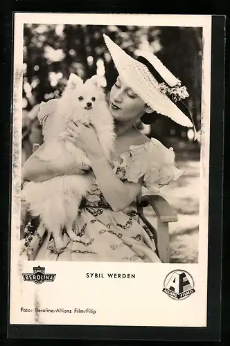AK Schauspielerin Sybil Werden mit Hund in dem Film Der Vogelhändler