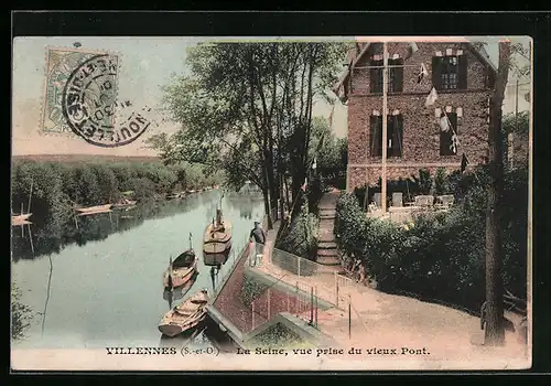 AK Villennes, La Seine, vue prise du vieux Pont