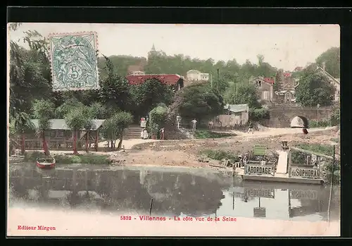 AK Villennes, La côte vue de la Seine