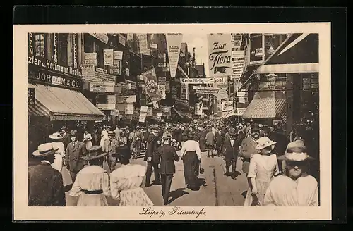 AK Leipzig, An der Petersstrasse zur Leipziger Messe