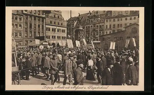 AK Leipzig, Markt mit Messamt u. Siegesdenkmal zur Leipziger Messe