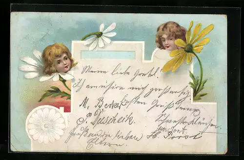 Lithographie Metamorphose menschlicher Köpfe und Blumen