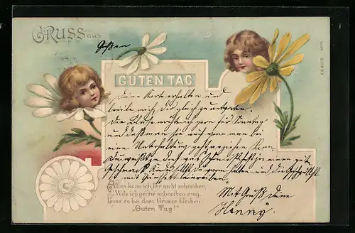 Lithographie Metamorphose von vermenschlichten Blumen