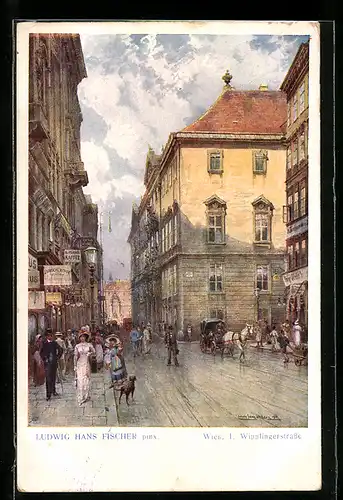 Künstler-AK Ludwig Hans Fischer: Wien, Wipplingerstrasse mit Passanten