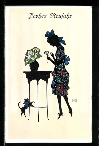 Künstler-AK Marte Graf: Ob er mich liebt? Fräulein zupft an einer Blume