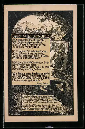 Künstler-AK F. Gareis: Frühling im Wienerwald, Schmied bei der Arbeit