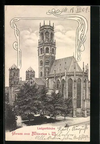 AK Münster i. W., Blick auf die Ludgerikirche