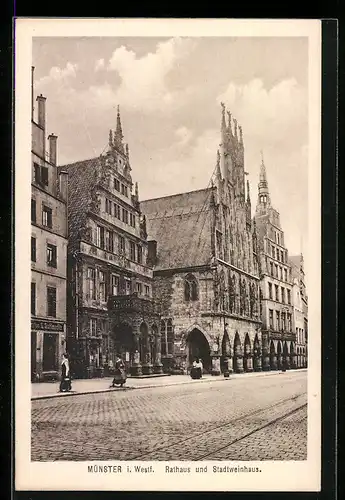 AK Münster i. W., Rathaus mit Stadtweinhaus