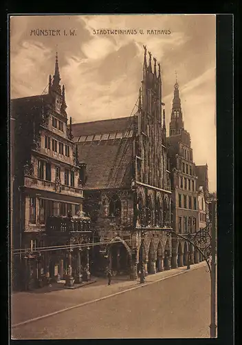 AK Münster i. W., Stadtweinhaus und Rathaus