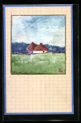 Künstler-AK Handgemalt: Ortsansicht im Frühling