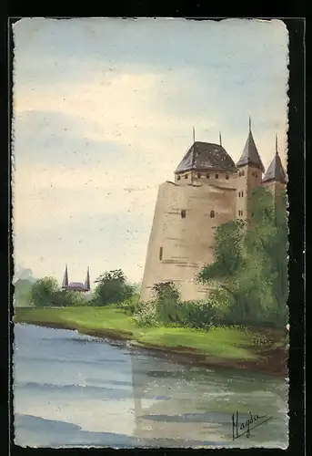 Künstler-AK Handgemalt: Blick auf die Burg