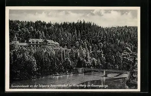 AK Turmsteinbaude, Ortsansicht a. d. Talsperre Boberröhrsdorf