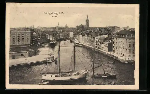 AK Königsberg i. Pr., Hafen mit Dampfern