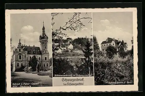 AK Schwarzenbruck im Schwarzachtal, Ortsansicht, Schloss v. Faber-Castell, NSV-Gauschule, Schloss Baron v. Betz
