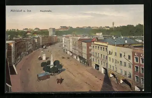 AK Mühldorf am Inn, Hauptstrasse aus der Vogelschau