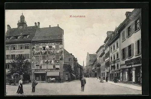 AK Konstanz, Strassenpartie mit Geschäften