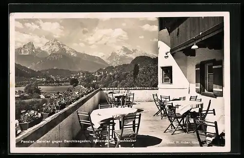 AK Berchtesgaden, Pension Seimler gegen Berchtesgaden, Watzmann und Hochkalter