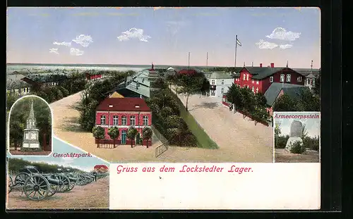 AK Lockstedter Lager, Gesamtansicht mit Geschützpark und Armeecorpsstein