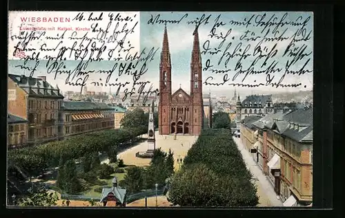 AK Wiesbaden, Luisenplatz mit Kathol. Kirche