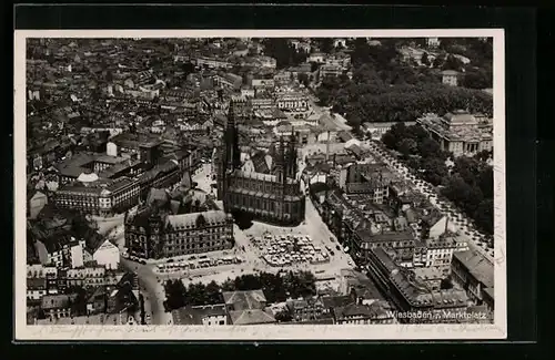 AK Wiesbaden, Marktplatz vom Flugzeug aus