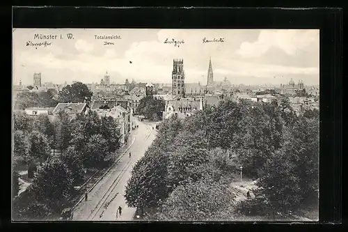 AK Münster i. W., Totalansicht aus der Vogelschau