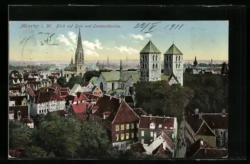 AK Münster i. W., Blick auf Dom und Lambertikirche