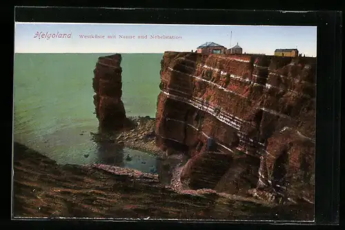AK Helgoland, Westküste mit Nonne und Nebelstation
