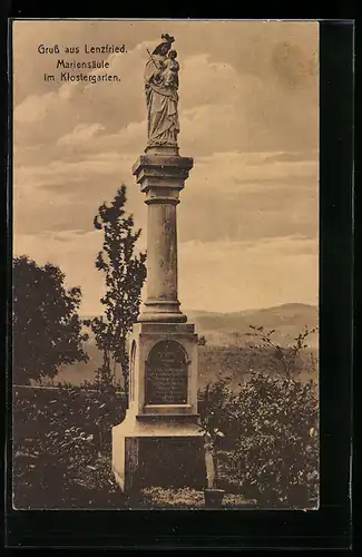 AK Lenzfried, Mariensäule im Klostergarten