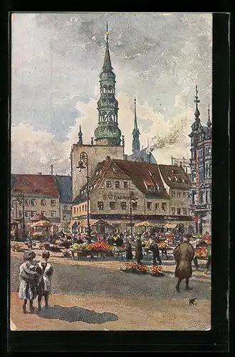 Künstler-AK Zwickau i. Sa., Hauptmarkt