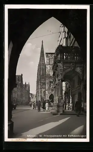 AK Münster i. W., Prinzipalmarkt mit Rathausbogen