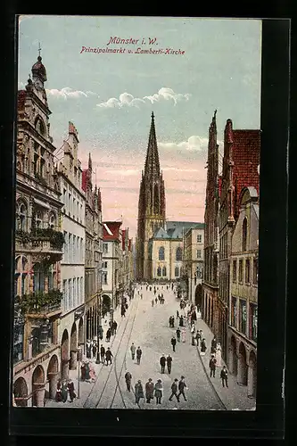 AK Münster i. W., Prinzipalmarkt und Lamberti-Kirche