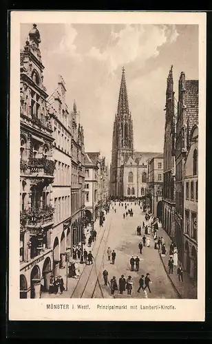 AK Münster i. W., Prinzipalmarkt mit Lamberti-Kirche