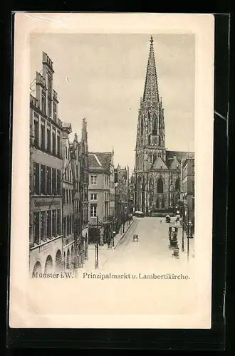 AK Münster i. W., Prinzipalmarkt und Lambertikirche
