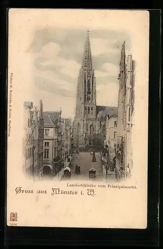 AK Münster i. W., Lambertikirche vom Prinzipalmarkt