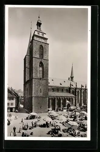 AK Neustadt a. d. Weinstrasse, Marktplatz mit Stadtkirche