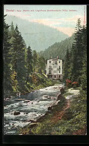 AK Okertal im Harz, Partie mit Logirhaus Romkerhalle (Villa Helene)