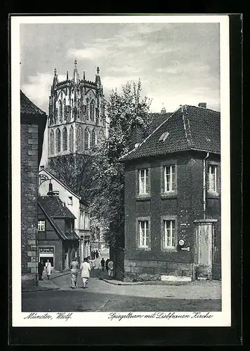 AK Münster i. W., Spiegelturm mit Liebfrauen-Kirche