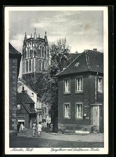 AK Münster i. W., Spiegelturm mit Liebfrauen-Kirche