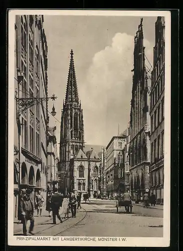 AK Münster i. W., Prinzipalmarkt mit Lambertikirche