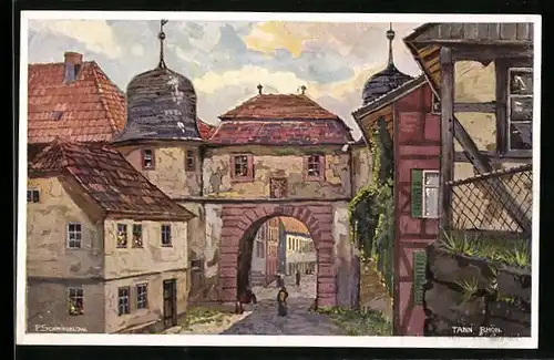 Künstler-AK Tann i. Rhön, Ortspartie