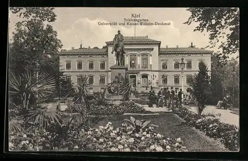 AK Kiel, Schlossgarten, Universität und Kaiser-Wilhelm-Denkmal