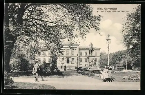 AK Kiel, Universität mit Kaiser Wilhelm-Denkmal