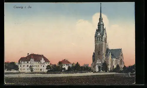 AK Coswig i. Sa., Kirche und Cafè Saupe